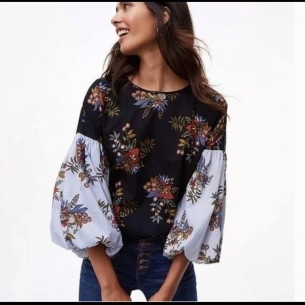 Ann Taylor Loft Womens‎ Boho Puff Sleeve Floral Top XS Cottagecore Artsy Peasant